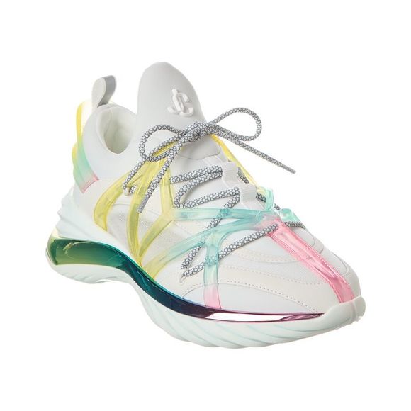 JIMMY CHOO Size 10 Cosmos White Silver Neoprene Lace Up Sneakers main image 0